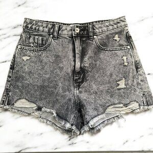 ZARA‎ Black Distressed Denim Jean Shorts Raw Fray Hem Size 6